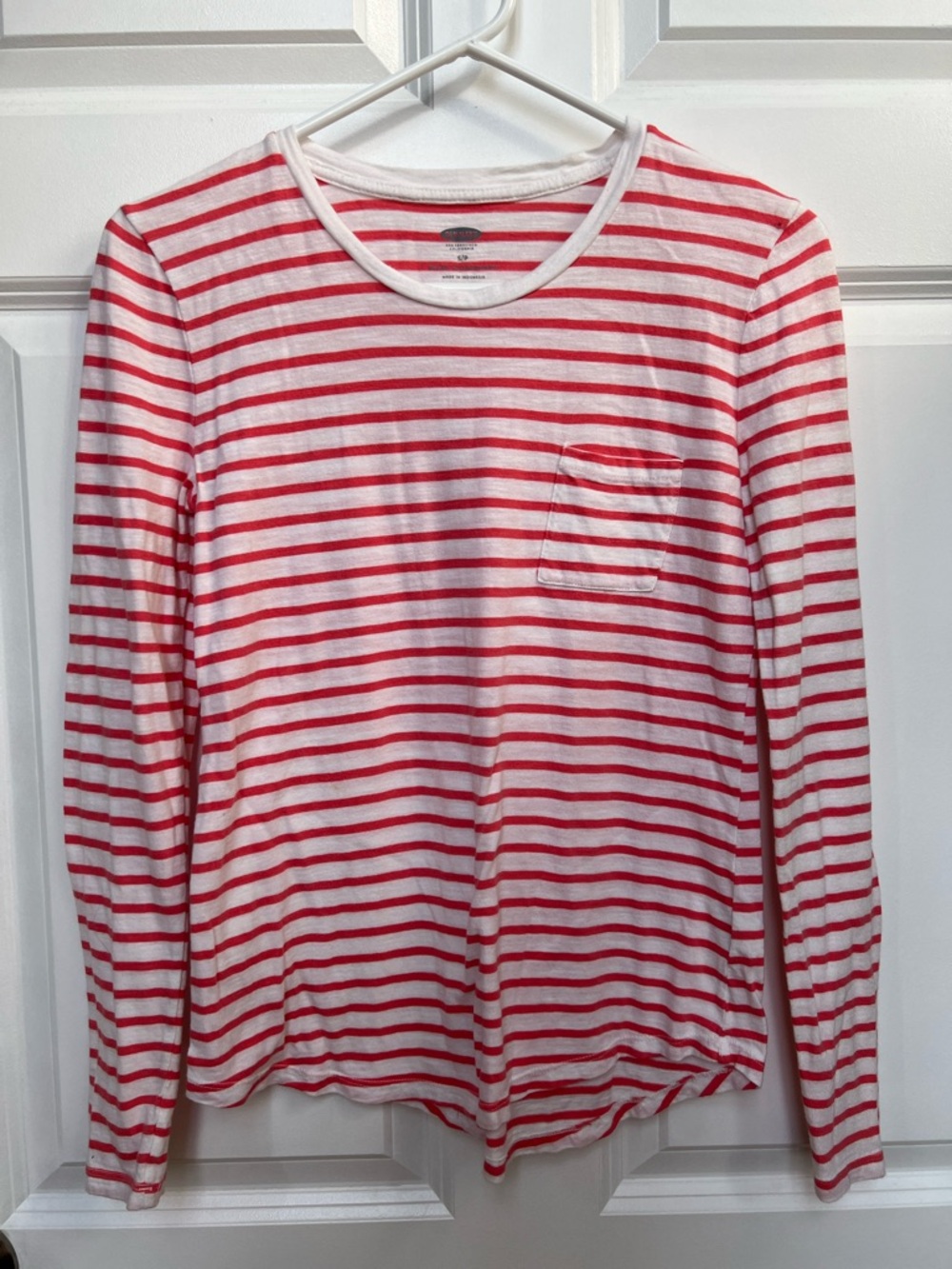 Striped Long Sleeve Tee in Coral and White Old Navy